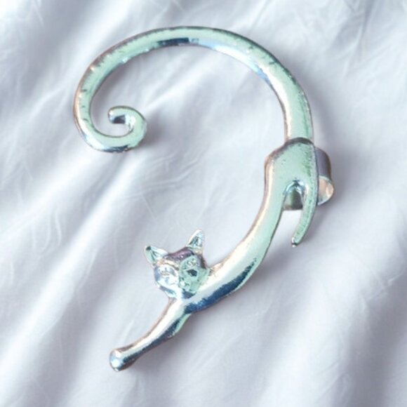 Cat Silver Ear Cuff Earring - Picture 2 of 9